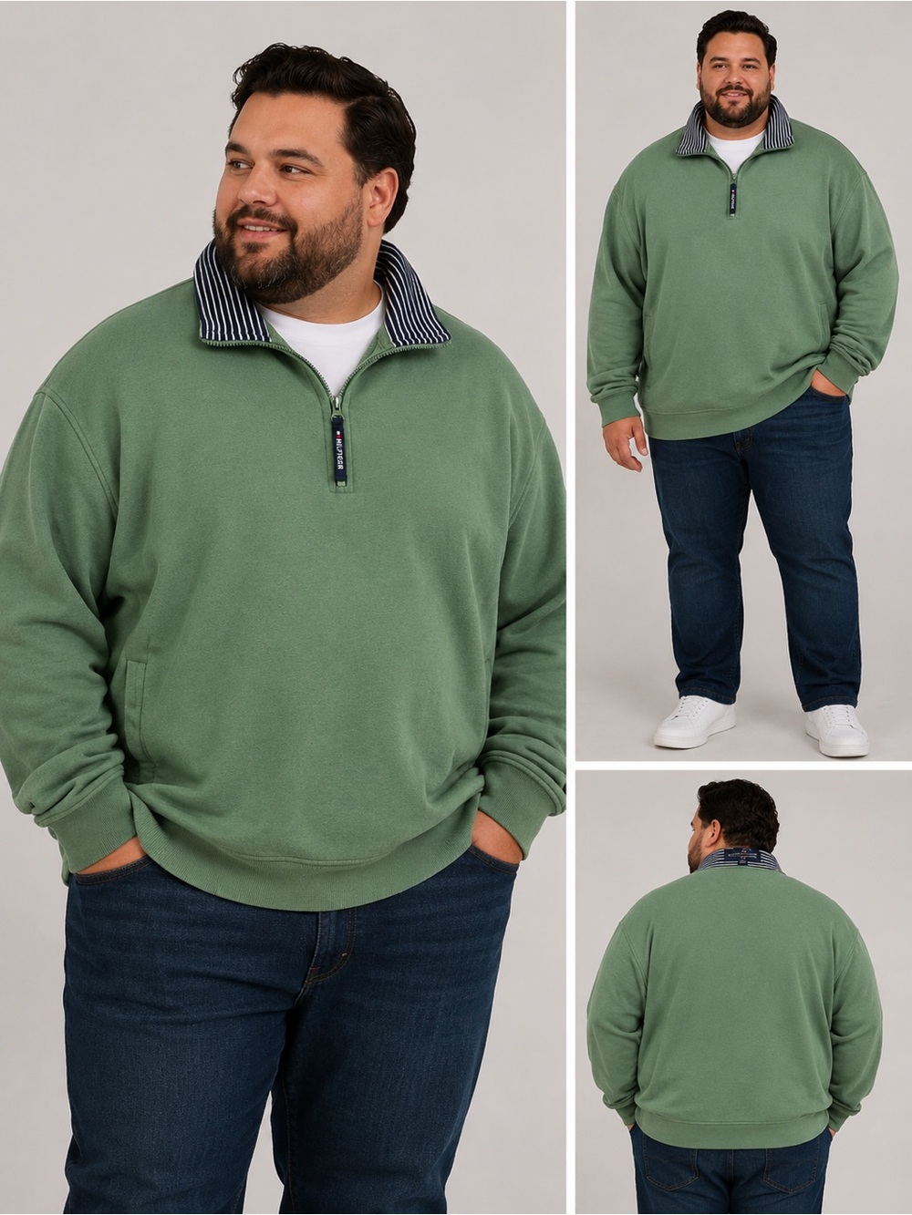 Tommy Hilfiger Green Golf Pullover with Navy & Cream Trim